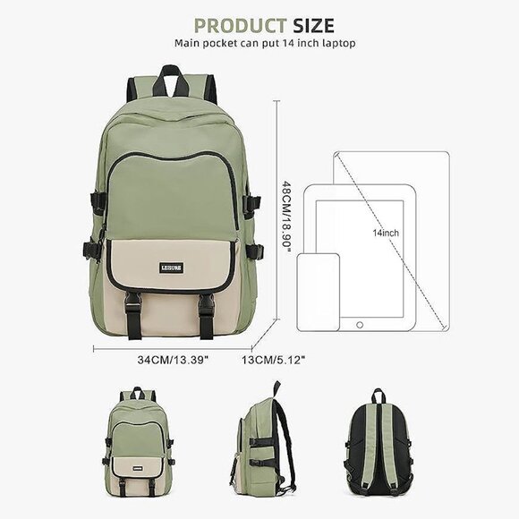 Lightweight Backpack for Women Men, Travel Casual Daypack Laptop I2-lightgreen - Picture 3 of 6